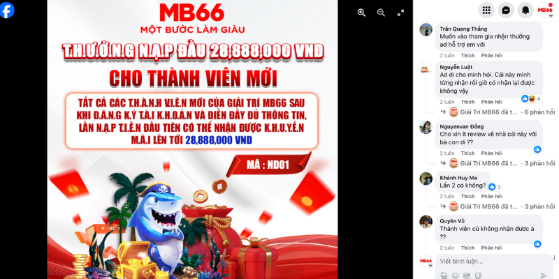 Tương tác tích cực của khách hàng về chương trình khuyến mãi nạp đầu MB66